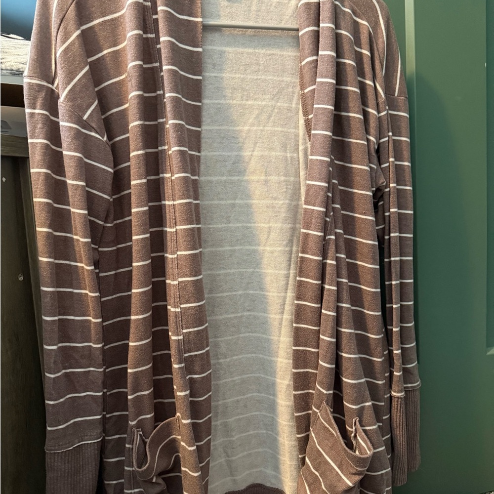 Maurices Purple and White Striped Cardigan